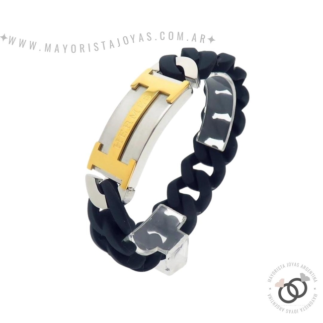 PULSERA DE ACERO Y CUERO (BAC0028)