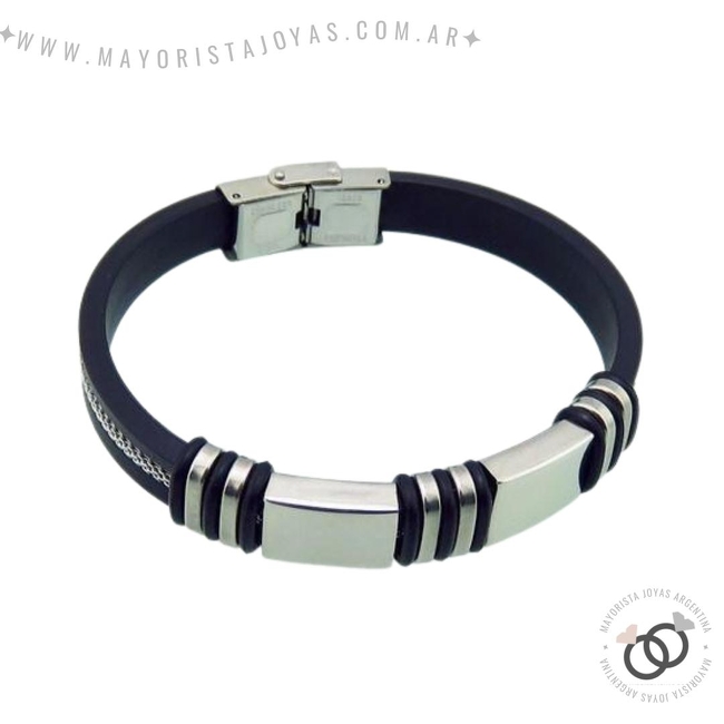 PULSERA DE ACERO Y CUERO (BAC0023)