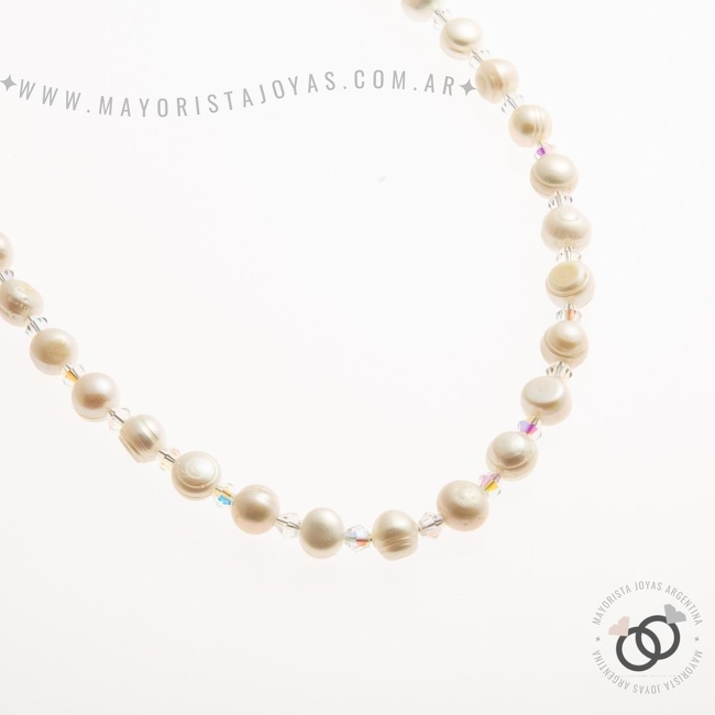 COLLAR CON PERLAS DE AGUA DULCE Y CRISTALES AURORA BOREAL (PCK028)