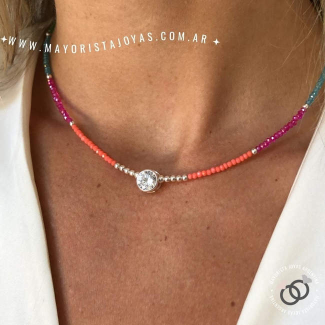 COLLAR/CHOKER PLATA Y CRISTAL (PCC067)