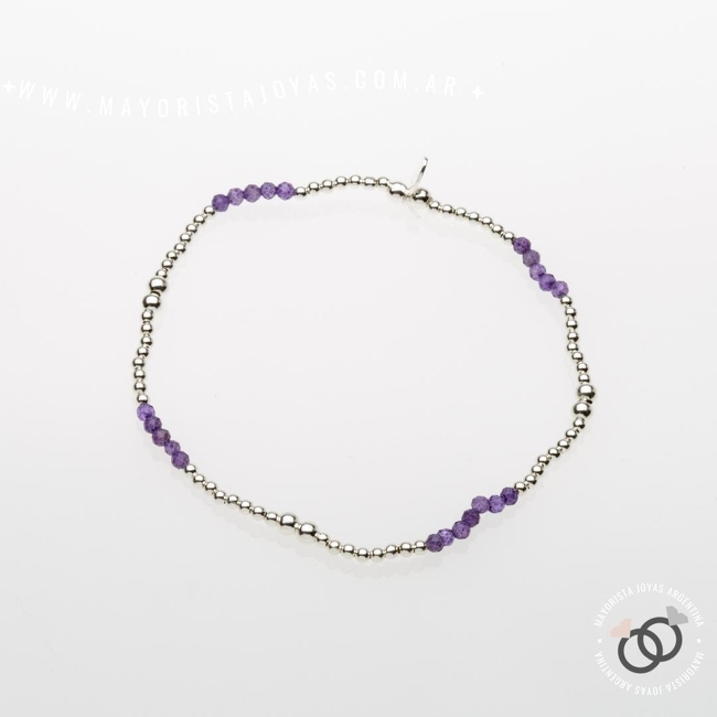 PULSERA PLATA Y PIEDRA ELASTIZADA (PBN0089)