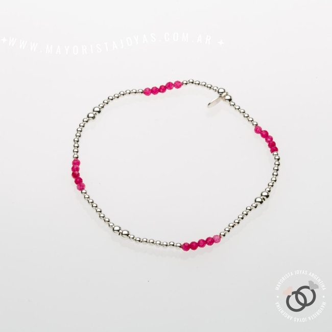 PULSERA PLATA Y PIEDRA ELASTIZADA (PBN0087)