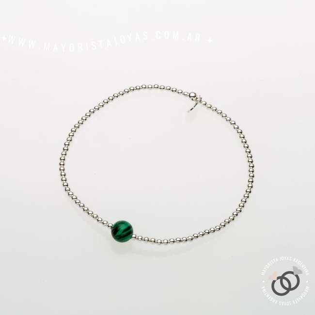 PULSERA PLATA Y PIEDRA ELASTIZADA (PBN0092)