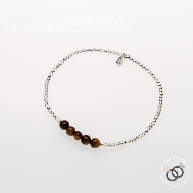 PULSERA PLATA Y PIEDRA ELASTIZADA (PBN0093)