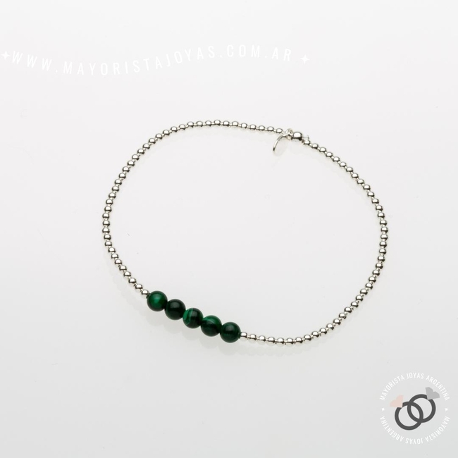 PULSERA PLATA Y PIEDRA ELASTIZADA (PBN0094)