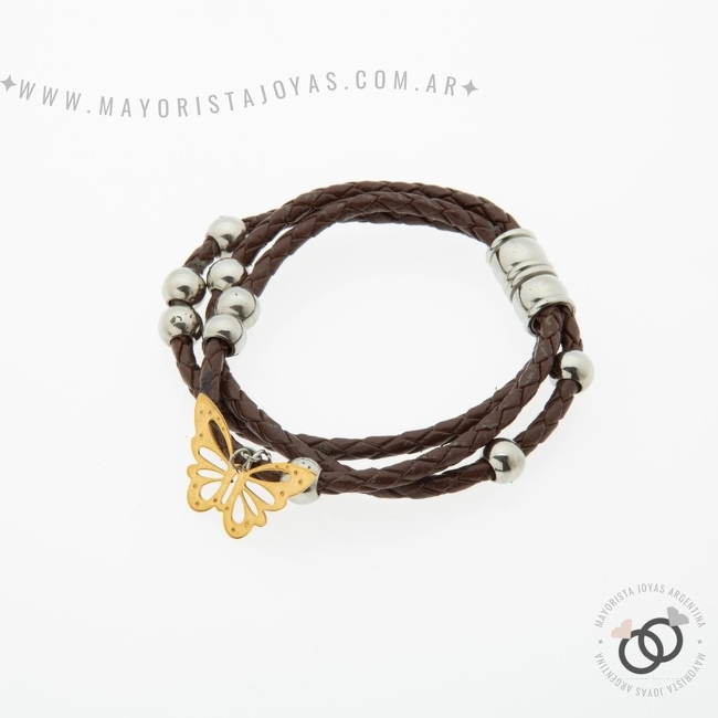 PULSERA DE ACERO Y CUERO (BAC002)