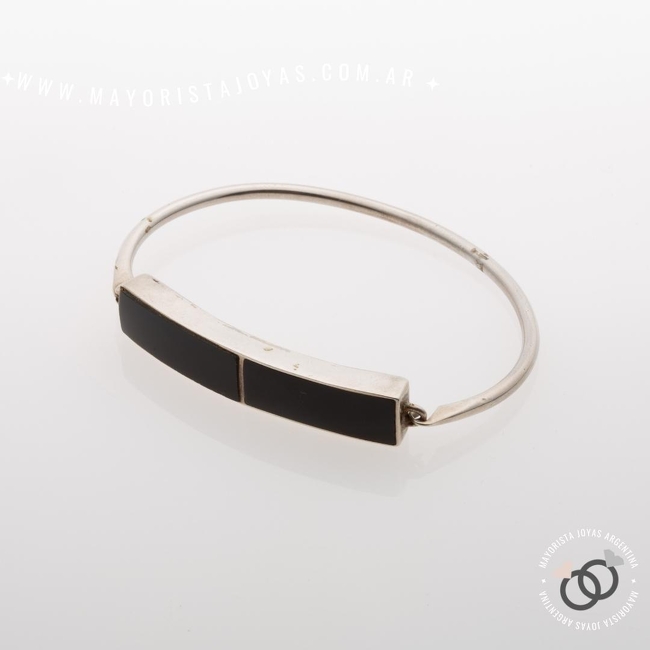 PULSERA RIGIDA PLATA Y PIEDRA (PBR048O)