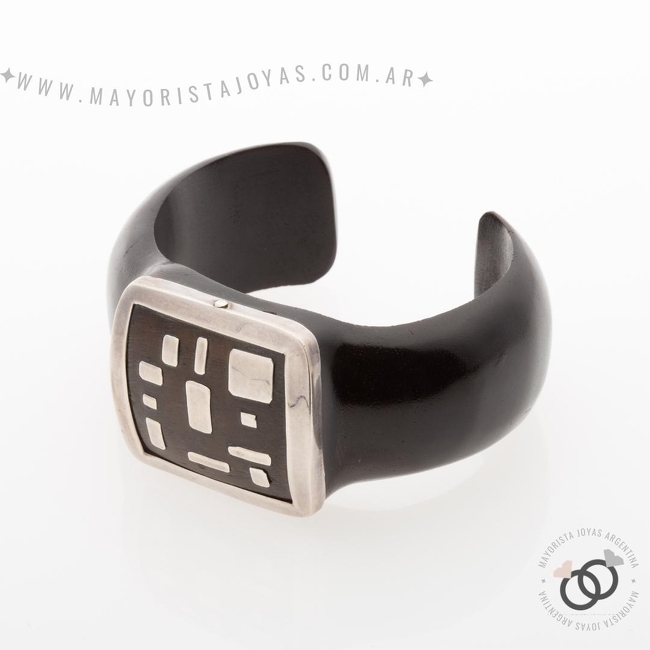 PULSERA PLATA Y EBANO RIGIDA (PBR054)
