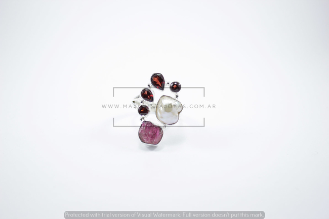 ANILLO MADRE PERLA Y DRUSA CUARZO ROJO (PAP091)