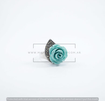 ANILLO FLOR CELESTE  Y MARQUESITAS (PAP051)