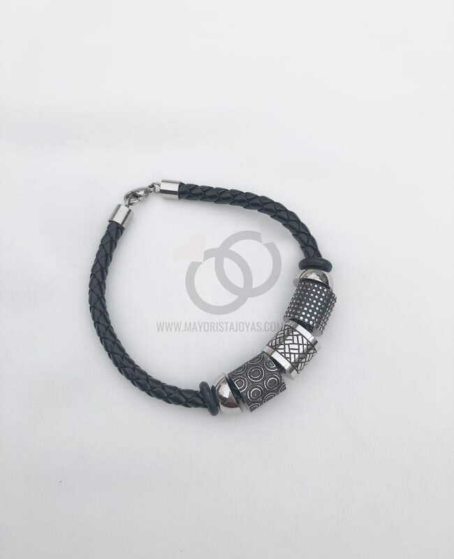 PULSERA ACERO Y CUERO ( 6123)