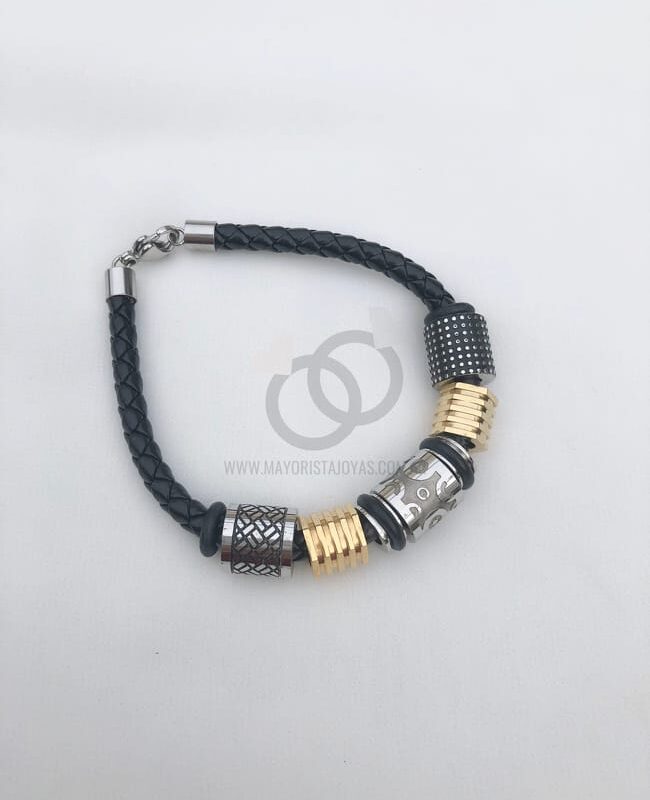 PULSERA ACERO Y CUERO ( 6096)