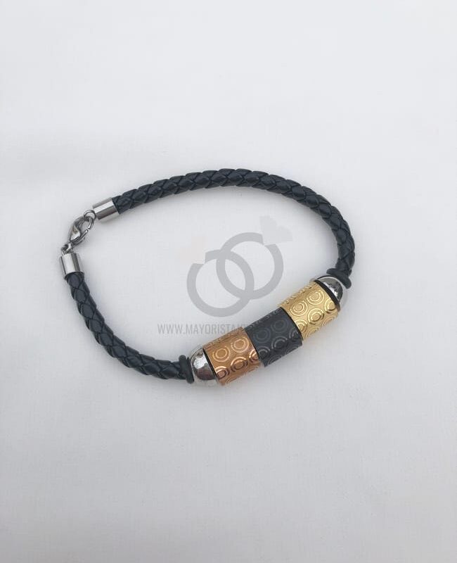PULSERA ACERO Y CUERO  ( 6125)