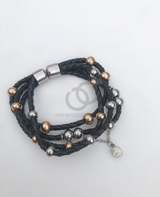 PULSERA ACERO Y CUERO( 6133)