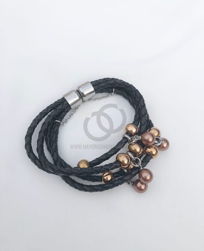 PULSERA ACERO Y  CUERO ( 6135)