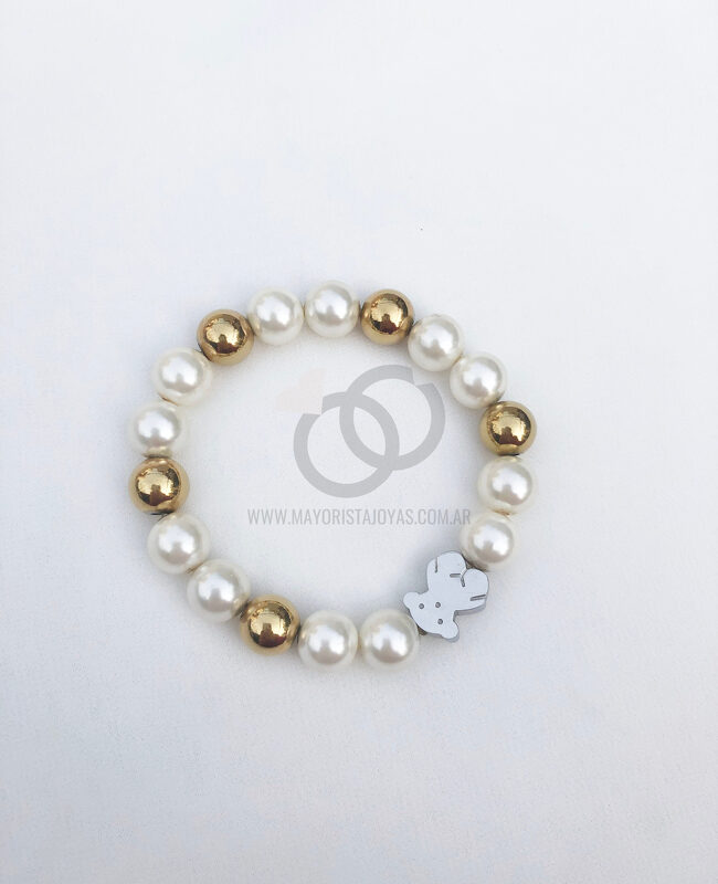 PULSERA ACERO Y PERLAS ( 6107)