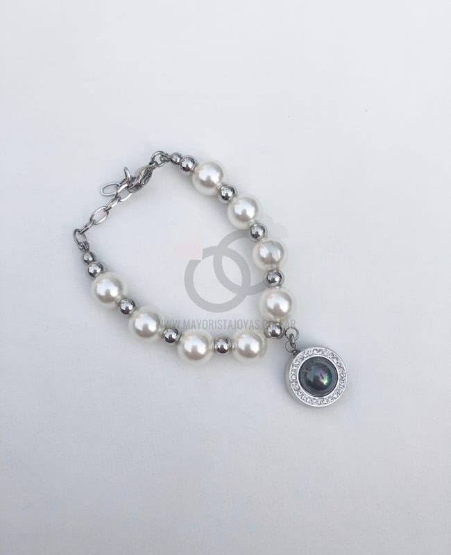 PULSERA ACERO Y PERLAS  (6176)