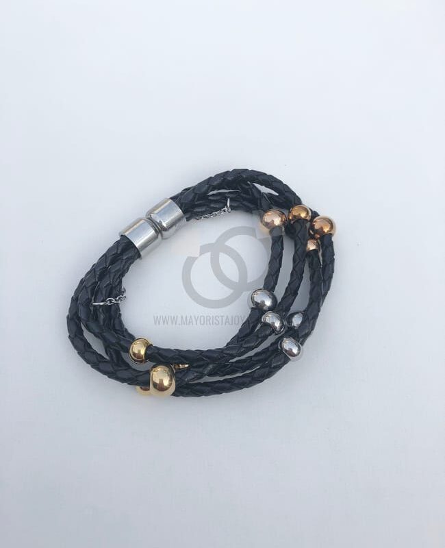 PULSERA ACERO Y CUERO ( 6134)