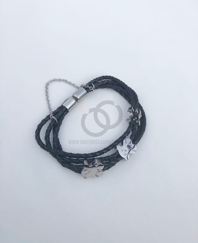 PULSERA ACERO Y CUERO ( 6154)