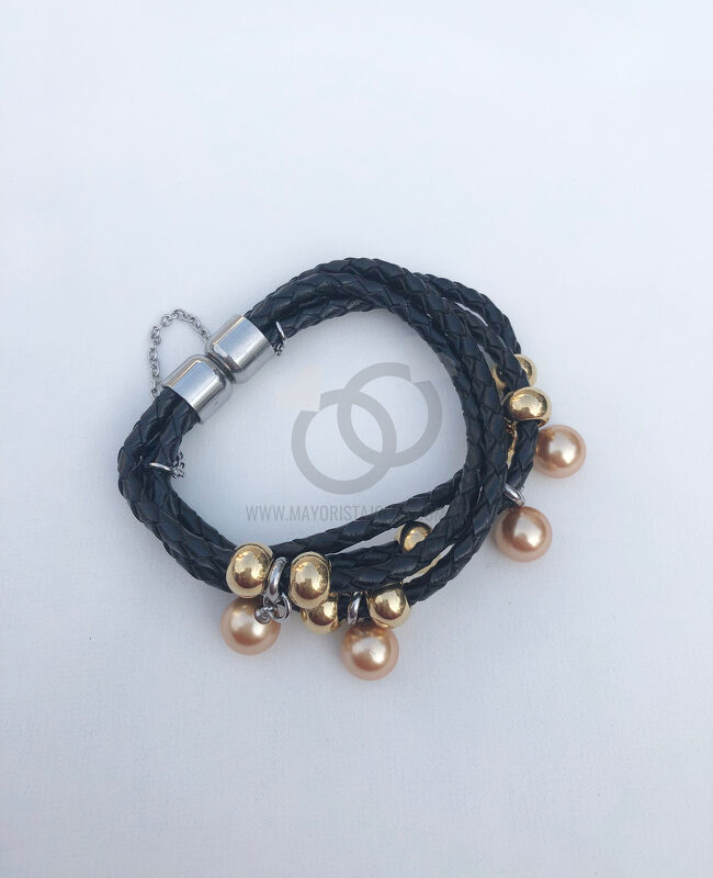 PULSERA ACERO Y CUERO( 6158)