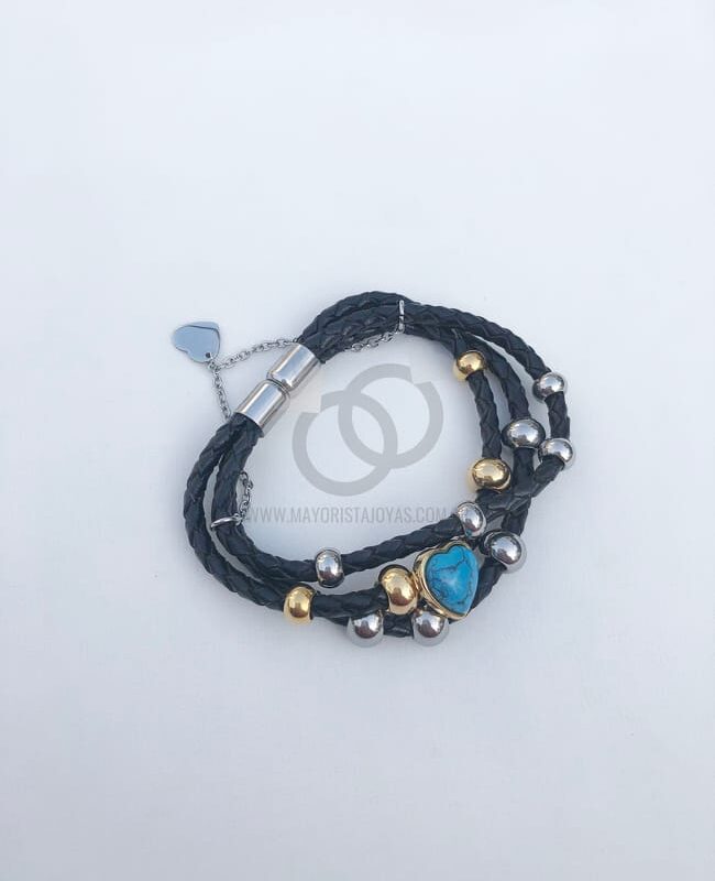 PULSERA ACERO Y CUERO (6150)