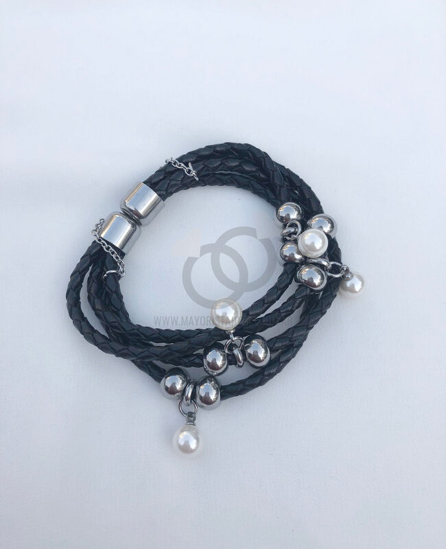 PULSERA ACERO Y CUERO ( 6131)