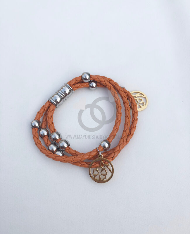 PULSERA ACERO Y CUERO (6149)