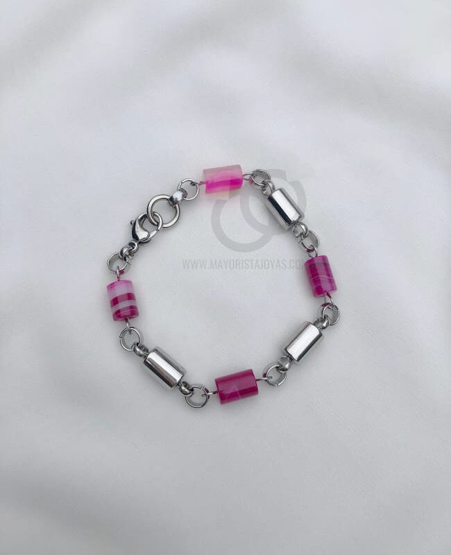 PULSERA ACERO Y AGATAS (6252)