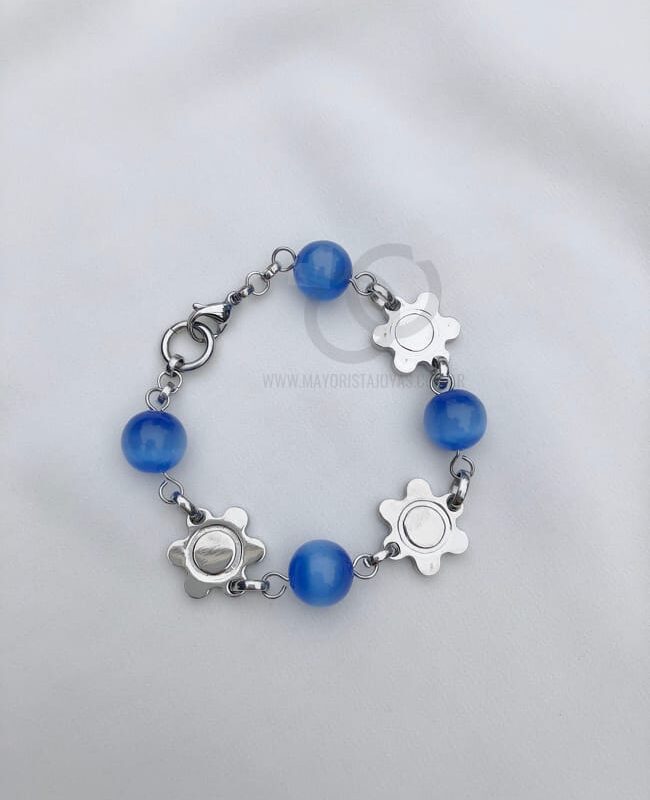 PULSERA ACERO Y ASTERISMO AZUL(6253)