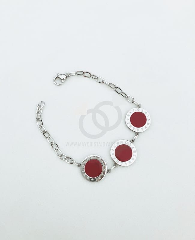 Pulsera Acero con nacar rojo(6242)
