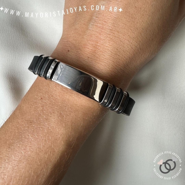PULSERA DE ACERO Y CUERO (BAC0024)