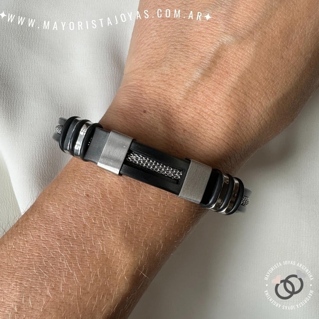 PULSERA DE ACERO Y CUERO (BAC0025)