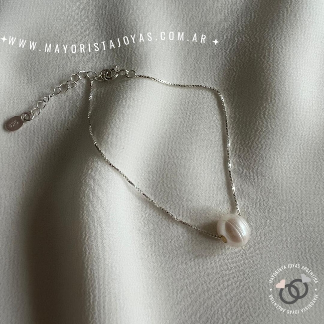 PULSERA PLATA Y PERLA DE AGUA DULCE (PBN056)