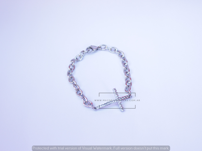 PULSERA ACERO Y CRISTAL CRUZ(6238)